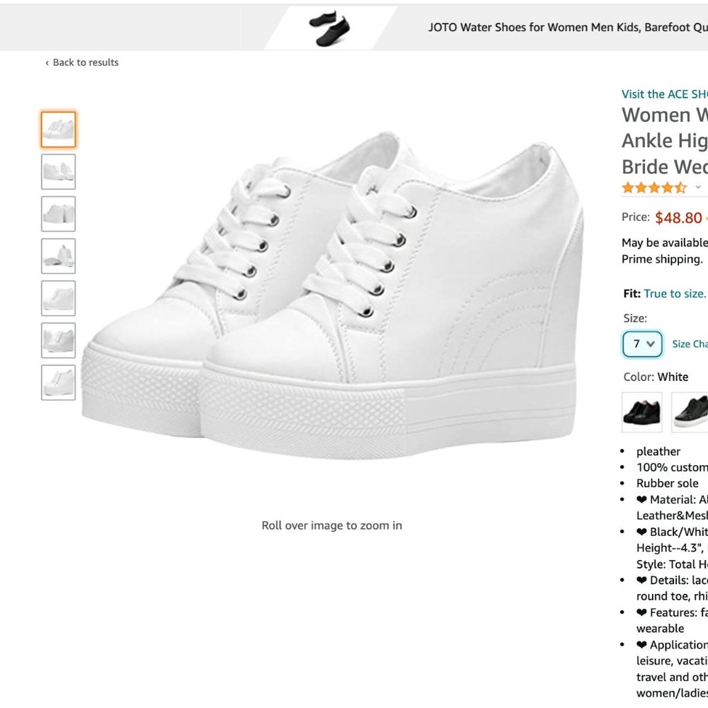 White wedged sneakers (create height under dress)!